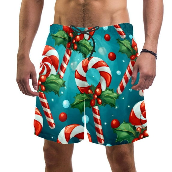 luoweisi Men's Beach Shorts Quick Dry Swim Trunks with Mesh Lining Christmas Candy S
