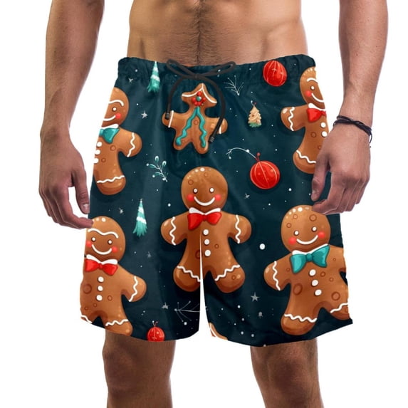 luoweisi Men's Beach Shorts Quick Dry Swim Trunks with Mesh Lining Christmas Gingerbread Man L