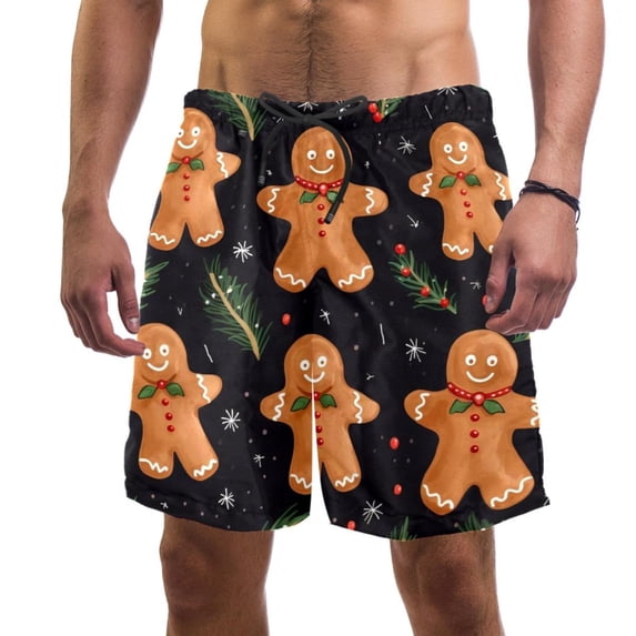 luoweisi Men's Beach Shorts Quick Dry Swim Trunks with Mesh Lining Christmas Gingerbread Man L
