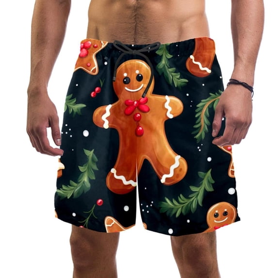luoweisi Men's Beach Shorts Quick Dry Swim Trunks with Mesh Lining Christmas Gingerbread Man XL