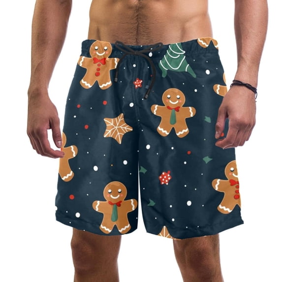 luoweisi Men's Beach Shorts Quick Dry Swim Trunks with Mesh Lining Christmas Gingerbread Man XL
