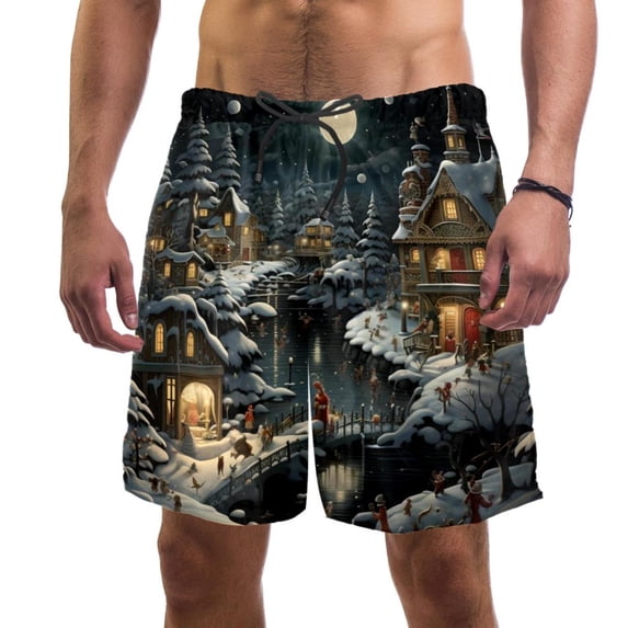luoweisi Men's Beach Shorts Quick Dry Swim Trunks with Mesh Lining Christmas Night 2XL