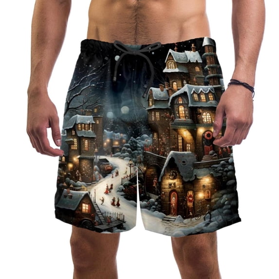 luoweisi Men's Beach Shorts Quick Dry Swim Trunks with Mesh Lining Christmas Night L