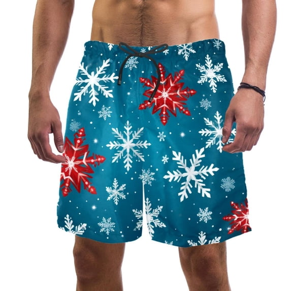 luoweisi Men's Beach Shorts Quick Dry Swim Trunks with Mesh Lining Christmas Snowflakes 2XL