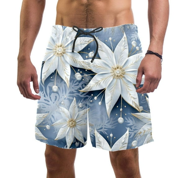 luoweisi Men's Beach Shorts Quick Dry Swim Trunks with Mesh Lining Christmas Snowflakes 2XL