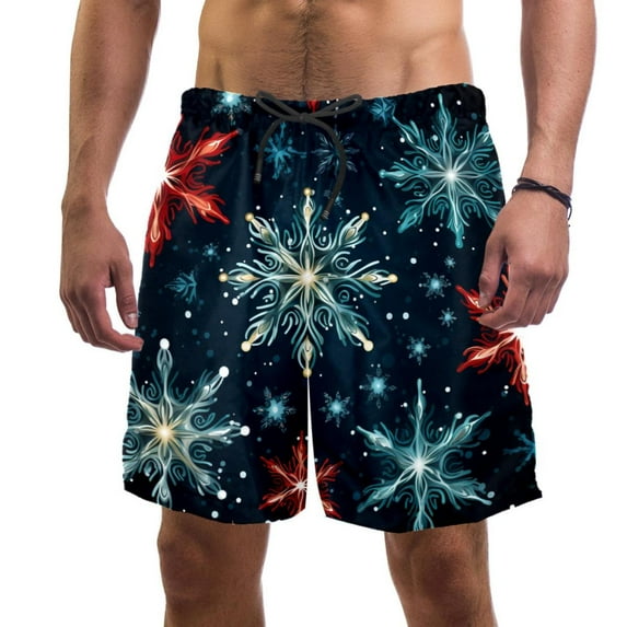 luoweisi Men's Beach Shorts Quick Dry Swim Trunks with Mesh Lining Christmas Snowflakes L