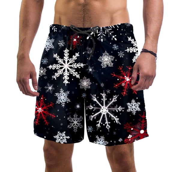 luoweisi Men's Beach Shorts Quick Dry Swim Trunks with Mesh Lining Christmas Snowflakes L