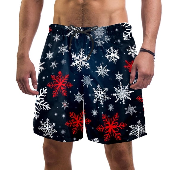 luoweisi Men's Beach Shorts Quick Dry Swim Trunks with Mesh Lining Christmas Snowflakes L