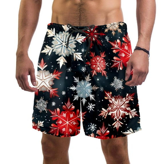 luoweisi Men's Beach Shorts Quick Dry Swim Trunks with Mesh Lining Christmas Snowflakes L