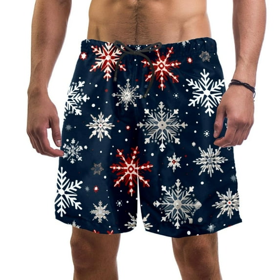 luoweisi Men's Beach Shorts Quick Dry Swim Trunks with Mesh Lining Christmas Snowflakes S