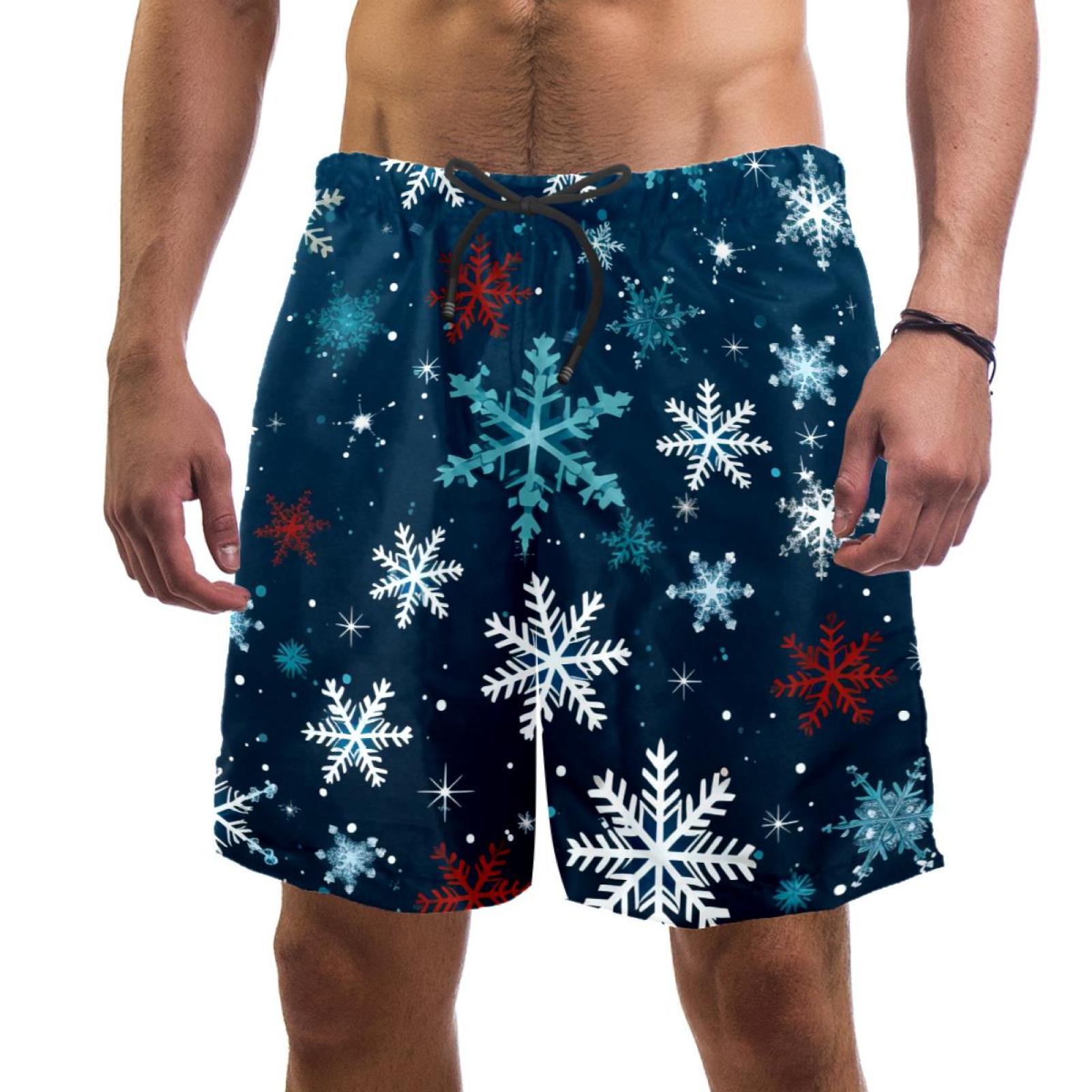 luoweisi Men's Beach Shorts Quick Dry Swim Trunks with Mesh Lining Christmas Snowflakes S