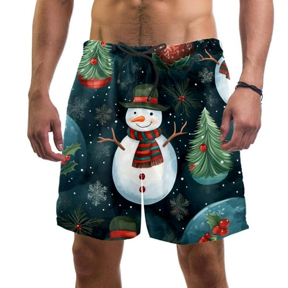 luoweisi Men's Beach Shorts Quick Dry Swim Trunks with Mesh Lining Christmas Snowman 2XL