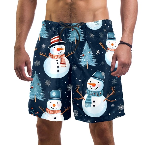 luoweisi Men's Beach Shorts Quick Dry Swim Trunks with Mesh Lining Christmas Snowman XL