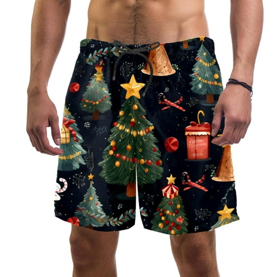 luoweisi Men's Beach Shorts Quick Dry Swim Trunks with Mesh Lining Christmas Tree L