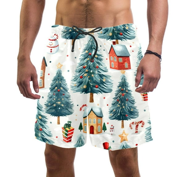 luoweisi Men's Beach Shorts Quick Dry Swim Trunks with Mesh Lining Christmas Tree M