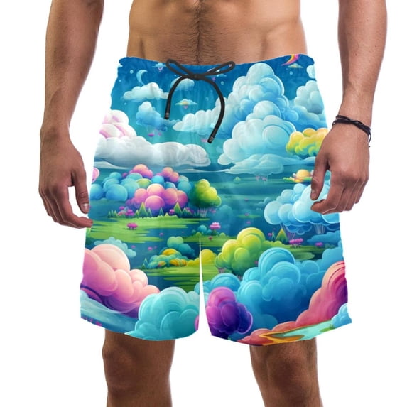 luoweisi Men's Beach Shorts Quick Dry Swim Trunks with Mesh Lining Clouds 2XL