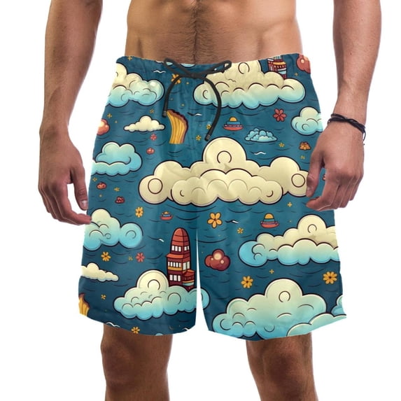 luoweisi Men's Beach Shorts Quick Dry Swim Trunks with Mesh Lining Clouds L