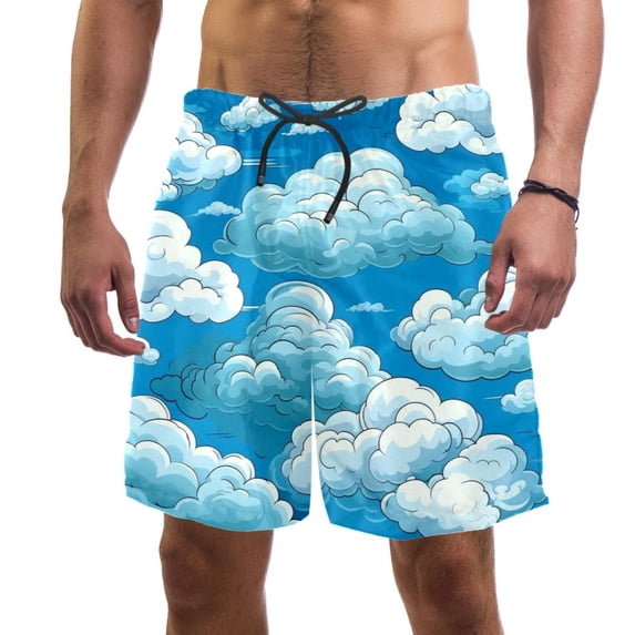 luoweisi Men's Beach Shorts Quick Dry Swim Trunks with Mesh Lining Clouds M
