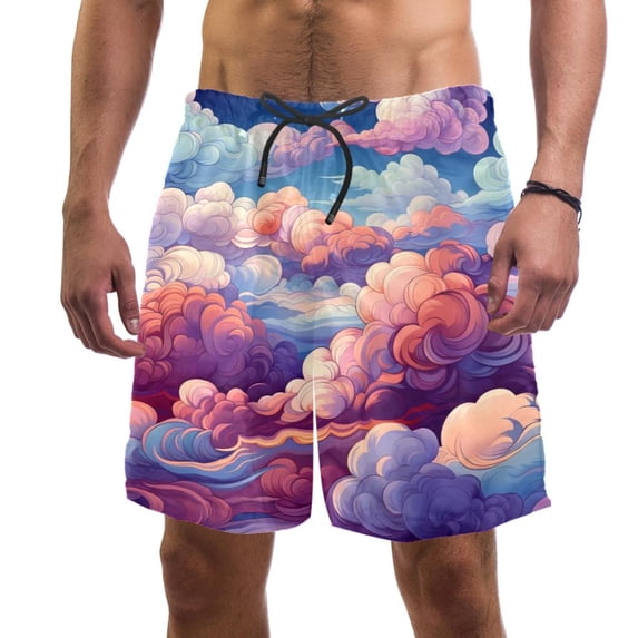 luoweisi Men's Beach Shorts Quick Dry Swim Trunks with Mesh Lining Clouds XL
