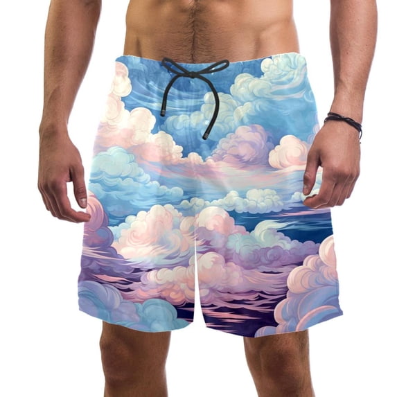 luoweisi Men's Beach Shorts Quick Dry Swim Trunks with Mesh Lining Clouds XL