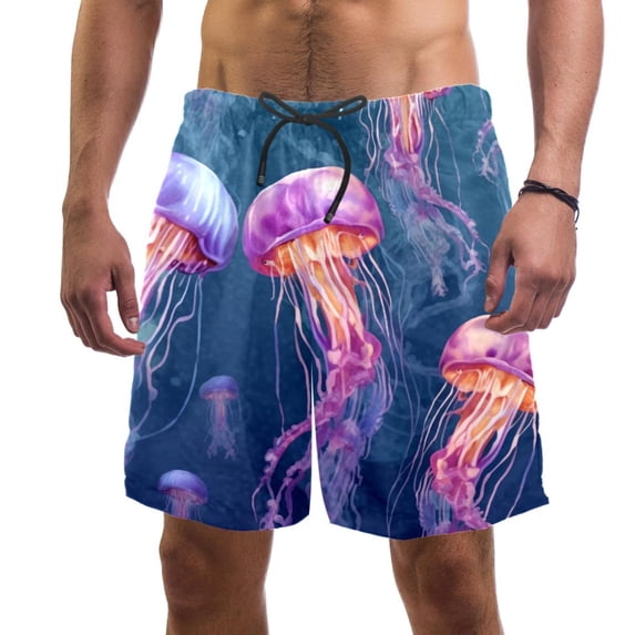luoweisi Men's Beach Shorts Quick Dry Swim Trunks with Mesh Lining Colorful Jellyfish 2XL