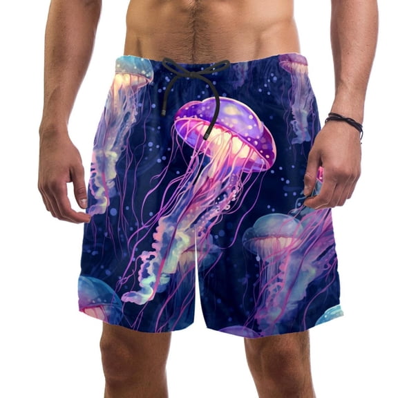luoweisi Men's Beach Shorts Quick Dry Swim Trunks with Mesh Lining Colorful Jellyfish 2XL