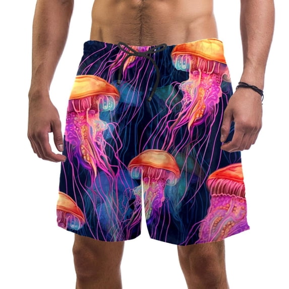 luoweisi Men's Beach Shorts Quick Dry Swim Trunks with Mesh Lining Colorful Jellyfish L