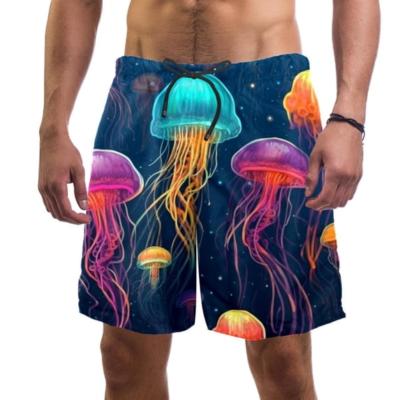 luoweisi Men's Beach Shorts Quick Dry Swim Trunks with Mesh Lining Colorful Jellyfish L