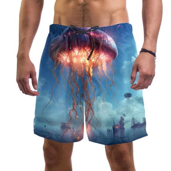luoweisi Men's Beach Shorts Quick Dry Swim Trunks with Mesh Lining Colorful Jellyfish L