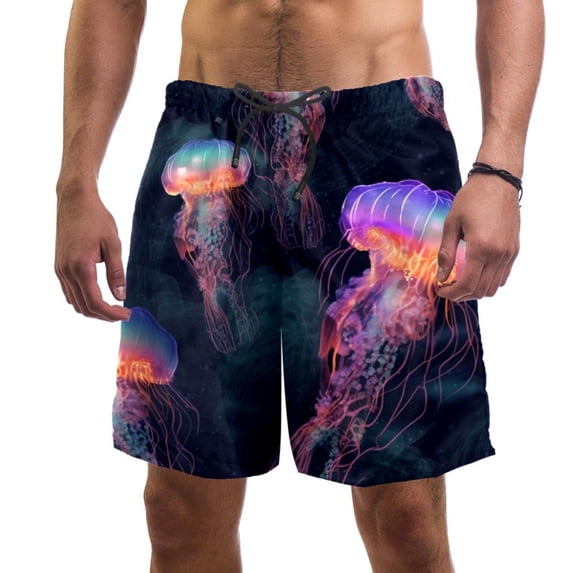 luoweisi Men's Beach Shorts Quick Dry Swim Trunks with Mesh Lining Colorful Jellyfish L