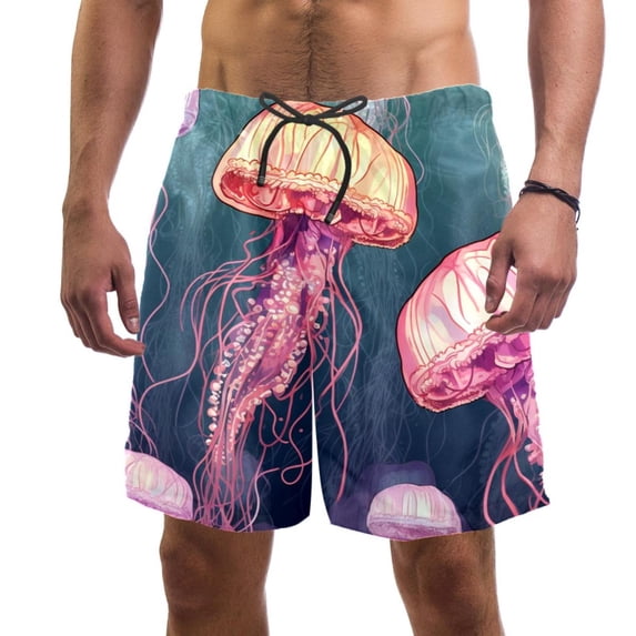 luoweisi Men's Beach Shorts Quick Dry Swim Trunks with Mesh Lining Colorful Jellyfish M