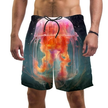 luoweisi Men's Beach Shorts Quick Dry Swim Trunks with Mesh Lining Colorful Jellyfish S