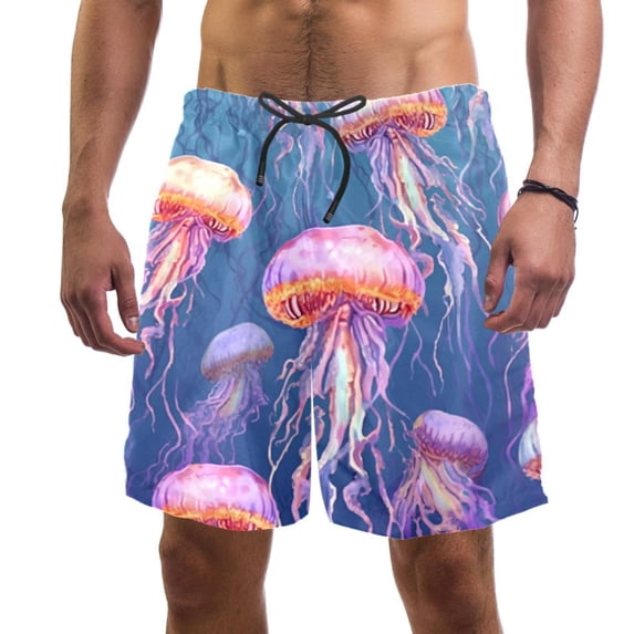 luoweisi Men's Beach Shorts Quick Dry Swim Trunks with Mesh Lining Colorful Jellyfish S