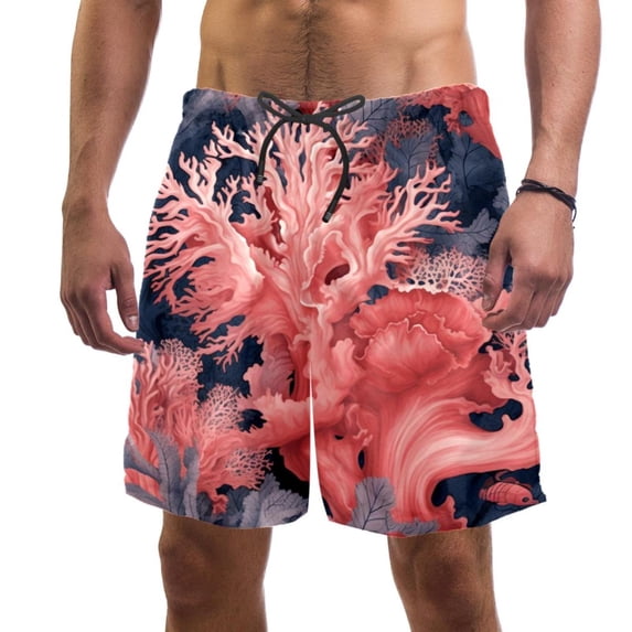 luoweisi Men's Beach Shorts Quick Dry Swim Trunks with Mesh Lining Coral L