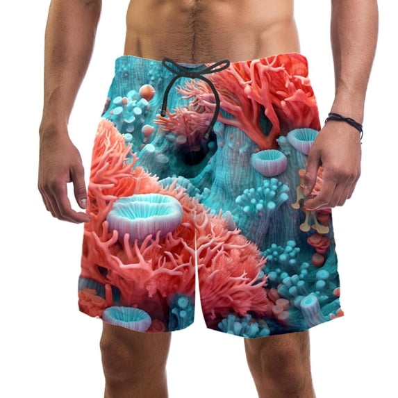luoweisi Men's Beach Shorts Quick Dry Swim Trunks with Mesh Lining Coral L