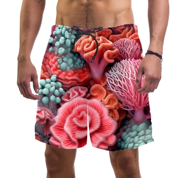 luoweisi Men's Beach Shorts Quick Dry Swim Trunks with Mesh Lining Coral L