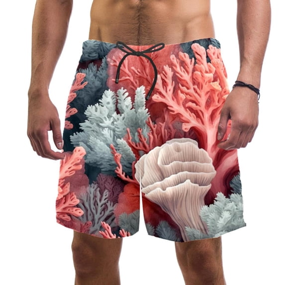 luoweisi Men's Beach Shorts Quick Dry Swim Trunks with Mesh Lining Coral L