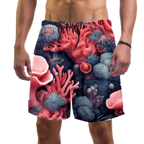 luoweisi Men's Beach Shorts Quick Dry Swim Trunks with Mesh Lining Coral L