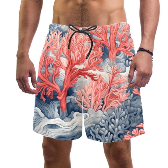 luoweisi Men's Beach Shorts Quick Dry Swim Trunks with Mesh Lining Coral L