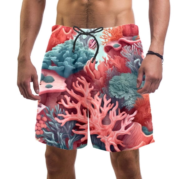 luoweisi Men's Beach Shorts Quick Dry Swim Trunks with Mesh Lining Coral L