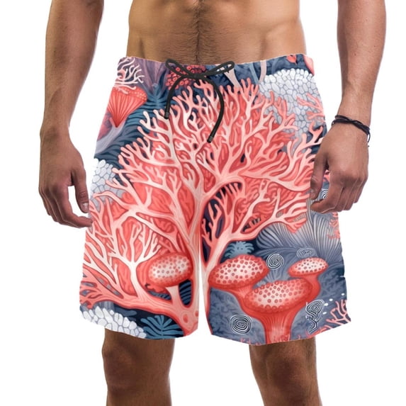 luoweisi Men's Beach Shorts Quick Dry Swim Trunks with Mesh Lining Coral S