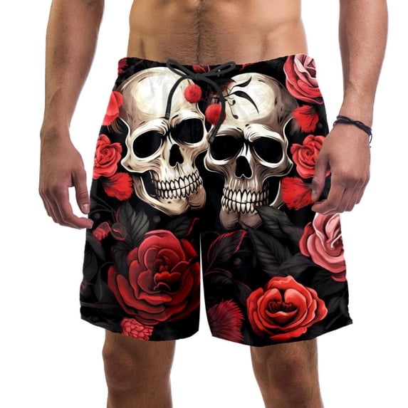 luoweisi Men's Beach Shorts Quick Dry Swim Trunks with Mesh Lining Couple Skulls 2XL