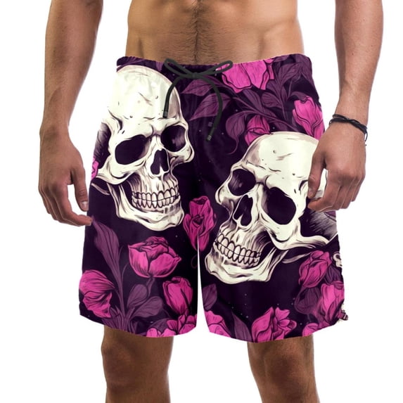 luoweisi Men's Beach Shorts Quick Dry Swim Trunks with Mesh Lining Couple Skulls 2XL