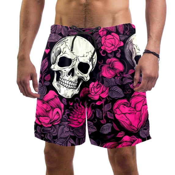 luoweisi Men's Beach Shorts Quick Dry Swim Trunks with Mesh Lining Couple Skulls M