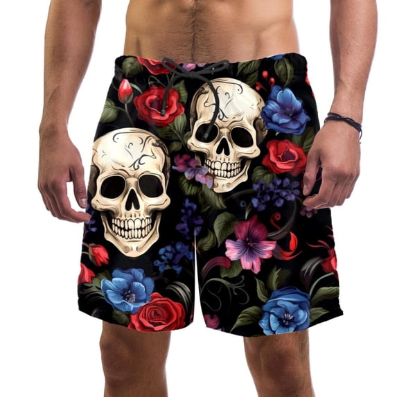 luoweisi Men's Beach Shorts Quick Dry Swim Trunks with Mesh Lining Couple Skulls S