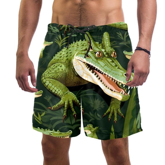 luoweisi Men's Beach Shorts Quick Dry Swim Trunks with Mesh Lining Crocodile L
