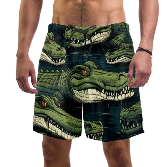 luoweisi Men's Beach Shorts Quick Dry Swim Trunks with Mesh Lining Crocodile L