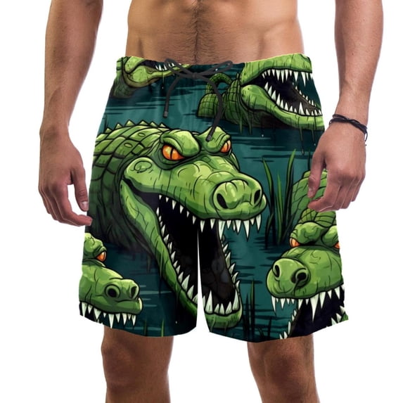 luoweisi Men's Beach Shorts Quick Dry Swim Trunks with Mesh Lining Crocodile L