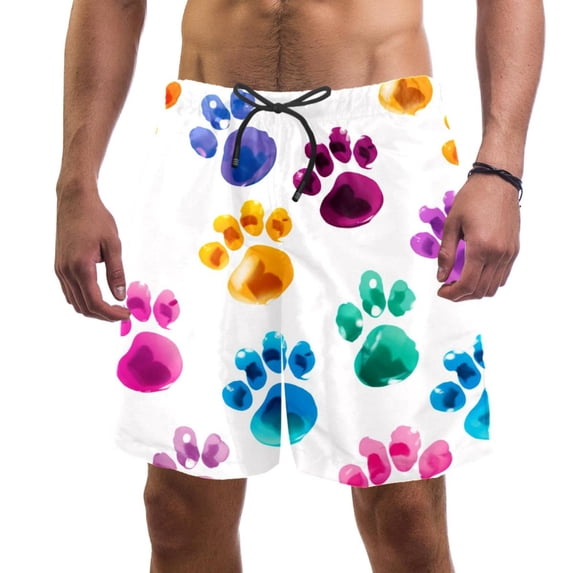 luoweisi Men's Beach Shorts Quick Dry Swim Trunks with Mesh Lining Dog Paw Prints L