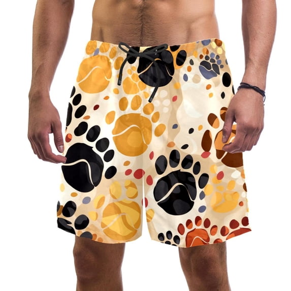 luoweisi Men's Beach Shorts Quick Dry Swim Trunks with Mesh Lining Dog Paw Prints S